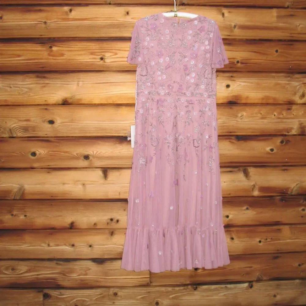 NWT Mac Duggal 9212 Embellished Illusion Cap Sleeve Column Gown Pink 2 - Picture 9 of 13
